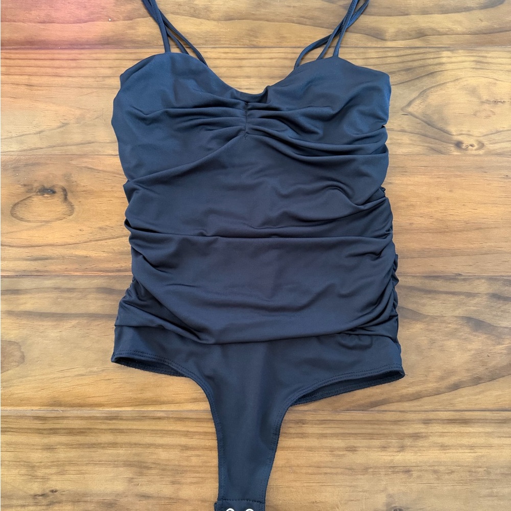 Forever 21 Black Ruched Double-Strap Bodysuit